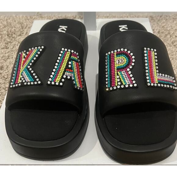 KARL LAGERFELD Opal Studs Platform Slide Sandal Sizw 10 M/ 41B - Picture 1 of 6